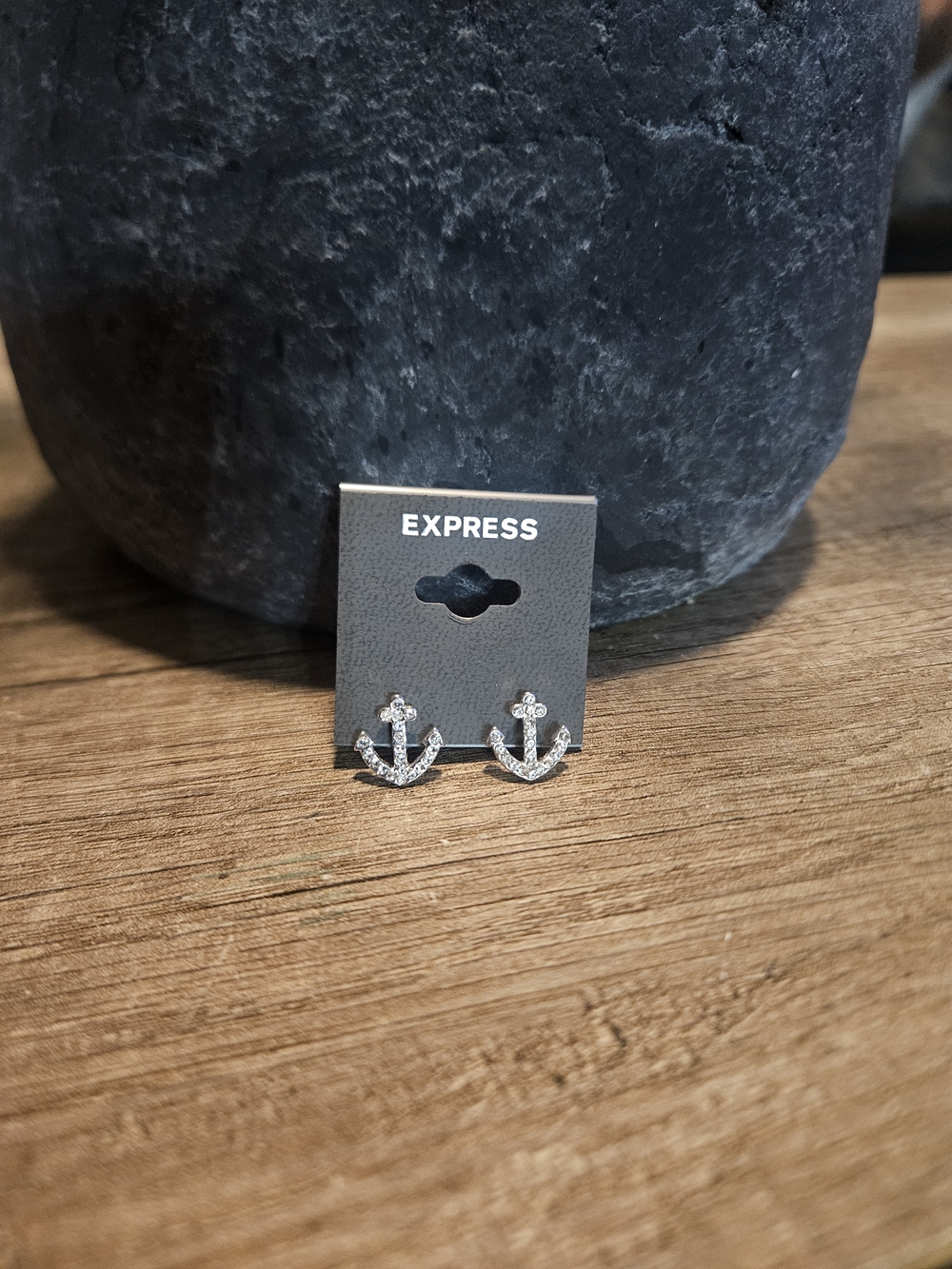 Express Crystal Anchor Stud Earrings - Silver